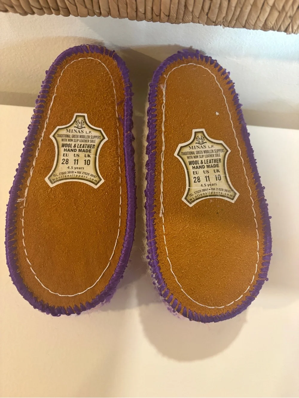 Minas LP Traditional Greek Wool Kids Pom-Pom Slippers - US 11 UK 10
